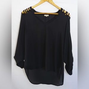 Women’s Black 3/4 Sleeve semi sheet blouse with shoulder detail